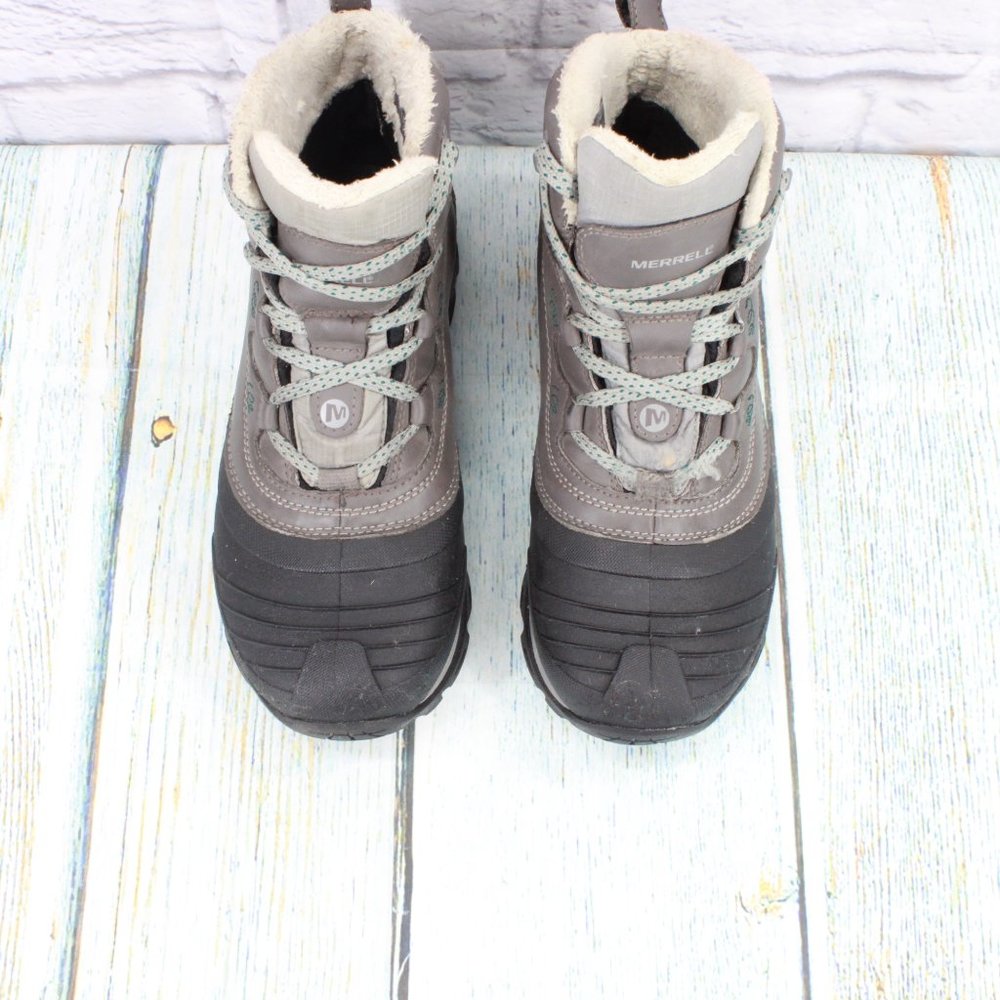 Merrell Snowbound Mid Gray Leather Faux Fur Waterproof Snow Boots US 7.5 - Picture 5 of 9